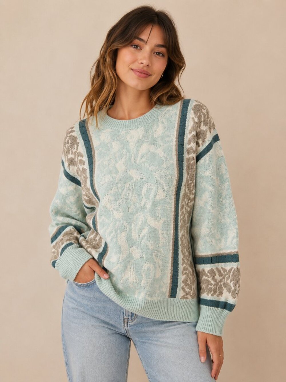 Vintage Tarazzia Pastel Jacquard Knit Sweater Medium